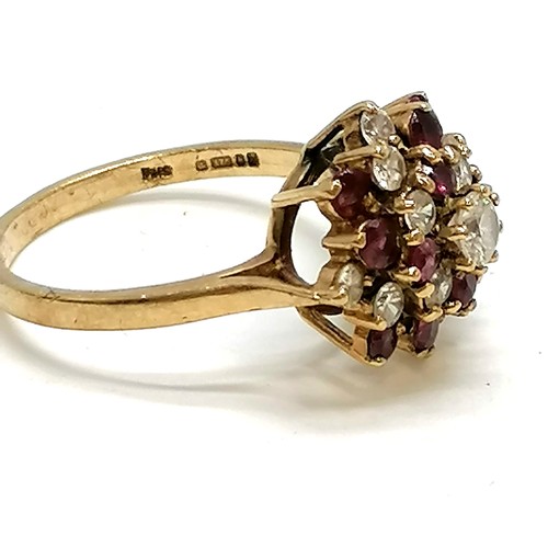 273 - 9ct gold garnet & white stone cluster ring - size P½ & 3.9g