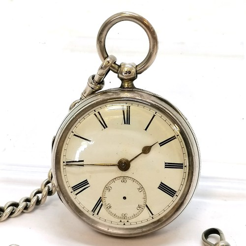 295 - Antique silver marked pocket watch 5cm diameter, missing second hand and button to top, wear to case... 