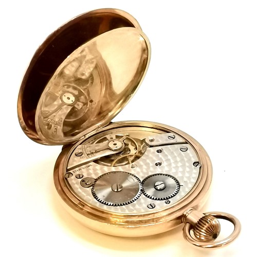 299 - 9ct gold half hunter pocket watch with a memento memorium Masonic engraving to back with a cima move... 