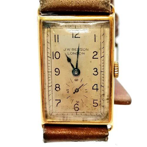 310 - 18ct gold cased J W Benson manual wind Deco wristwatch (3cm long & not running) t/w manual wind gold... 