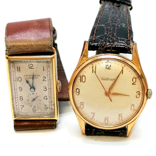 310 - 18ct gold cased J W Benson manual wind Deco wristwatch (3cm long & not running) t/w manual wind gold... 