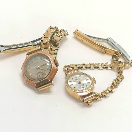 311 - 2 ladies vintage 9ct gold cased wrist watches on gilt metal bracelets total W 26g  - SOLD ON BEHALF ... 