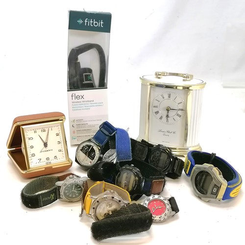 321 - Qty of quartz sports watches t/w London clock co quartz clock, fitbit & travel clock ~ for spares / ... 