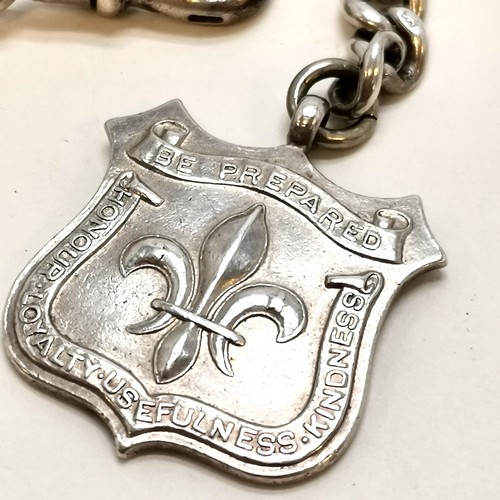 334 - Antique silver heavy gauge albert chain with later 1924 Belfast Boy Scouts shield fob - 42cm long & ... 