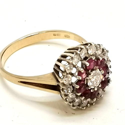 338 - 9ct gold diamond & ruby cluster ring - 3g