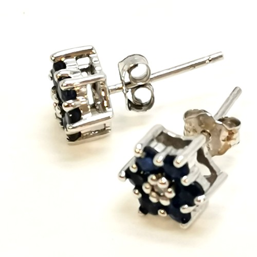 346 - 9ct white gold sapphire & diamond cluster earrings - 1.2g