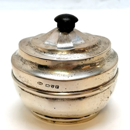 355 - 1898 Chester silver tea caddy with turned wood handle by William Aitken - 10cm wide & total weight 1... 