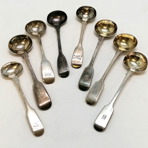 359 - 8 x antique silver condiment / mustard spoons (2 Georgian & 6 Victorian - 2 have split bowls) - weig... 