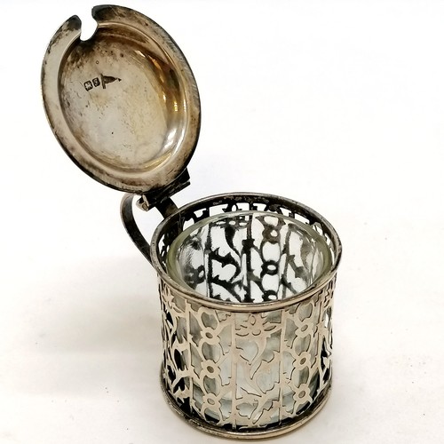 360 - 1906 Chester silver condiment lidded pot (with replaced glass liner) by Walker & Hall t/w Georgian s... 