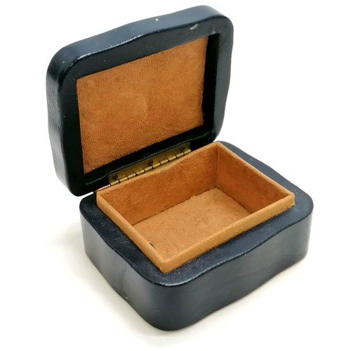 379 - Blue leather covered box with embossed silver panel to lid - 9.5cm x 8cm x 5cm