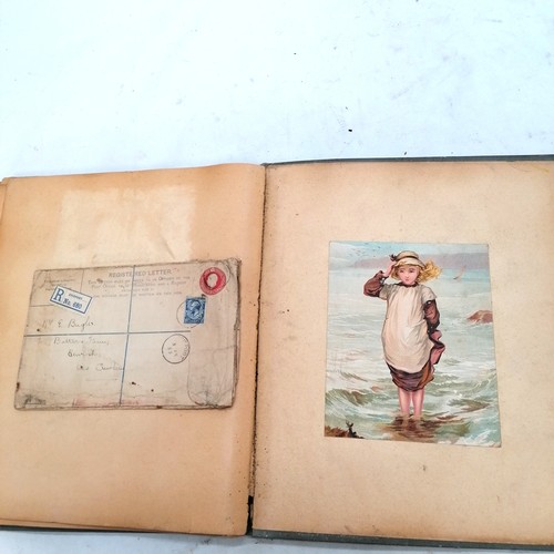 385 - Victorian scrap book containing  42 pages of scraps, 32cm x 27cm, in bright condition but edges of p... 