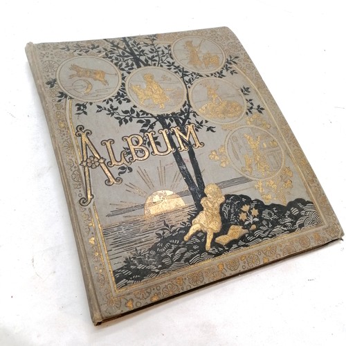 385 - Victorian scrap book containing  42 pages of scraps, 32cm x 27cm, in bright condition but edges of p... 