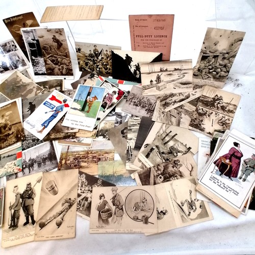 418 - Qty of military postcards inc Bruce Bairnsfather + 2 pieces of ephemera