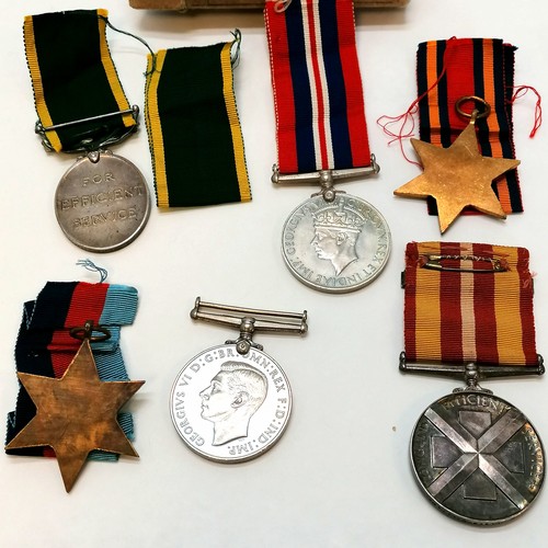 445 - WWII medals - War medal, 1939-45 star, Burma star, Defence medal, KGVI efficiency medal (territorial... 