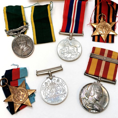 445 - WWII medals - War medal, 1939-45 star, Burma star, Defence medal, KGVI efficiency medal (territorial... 