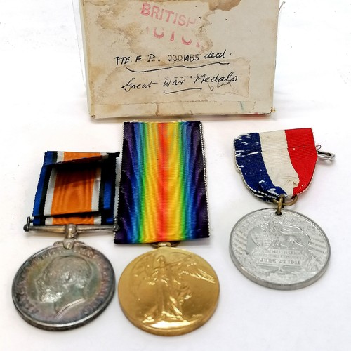 446 - WWI pair of medals - British war medal & Victory medal to 24562 Pte F P Coombs Dorset R (with box) t... 