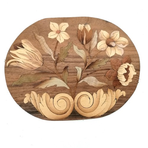 452 - 6 decorative inlaid veneered wood panels 13cm x 13cm