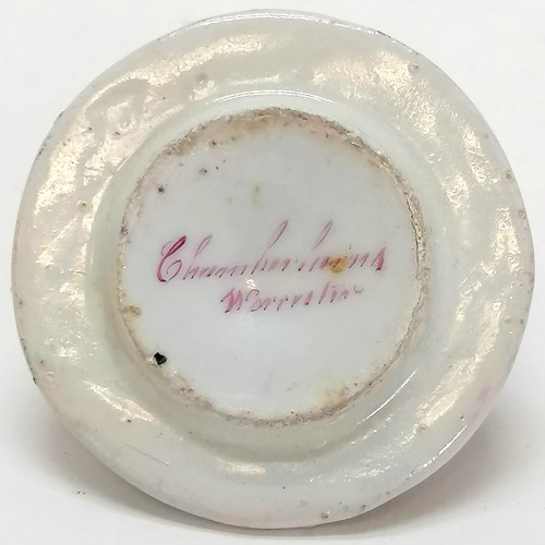 453 - Antique Chamberlains Worcester porcelain miniature pot with lid (lid has restoration) - 6cm