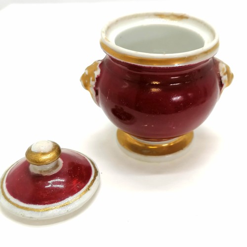 453 - Antique Chamberlains Worcester porcelain miniature pot with lid (lid has restoration) - 6cm