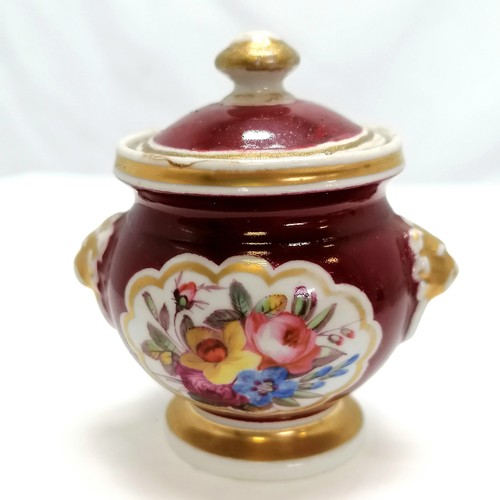 453 - Antique Chamberlains Worcester porcelain miniature pot with lid (lid has restoration) - 6cm