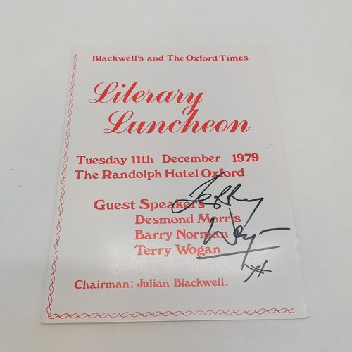 462 - 1979 luncheon menu hand signed by Terry Wogan, Barry Norman & Desmond Morris