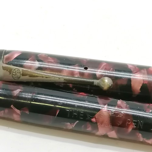 468 - Burnham no.50 black fountain pen, pink The Seal Pen and a Wyvern fountain pen, all with 14ct nibs