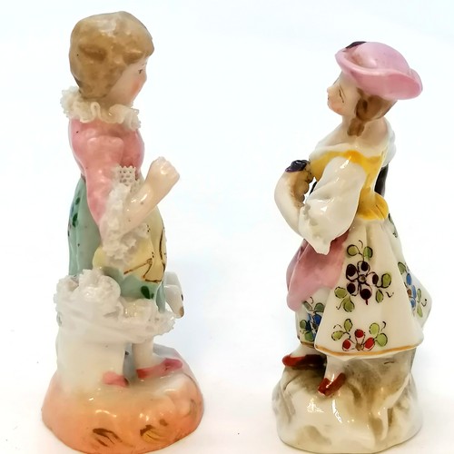 481 - Pair of miniature continental figures - 7.5cm high with slight losses to lace detail to 1 figure