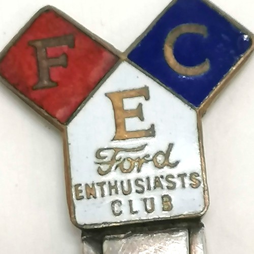 487 - 3 silver plated and enamel Ford Enthusiasts Club teaspoons - in good condition t/w 4 silver and qty ... 