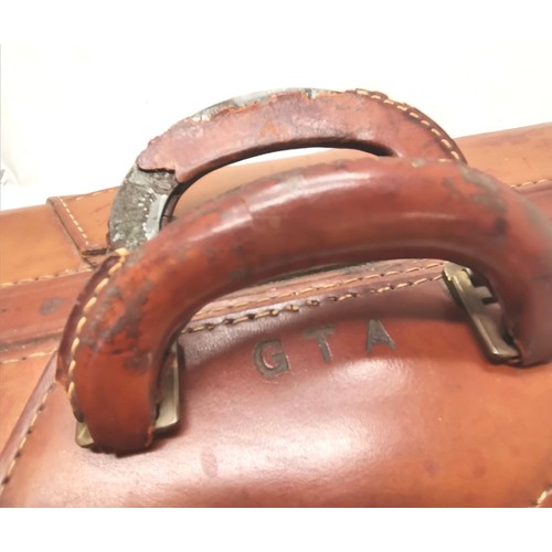 514 - Antique gentlemans hand stitched leather suitcase - 53cm x 36cm x 20cm ~ some leather loss to handle... 