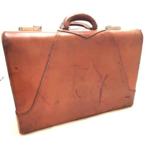 514 - Antique gentlemans hand stitched leather suitcase - 53cm x 36cm x 20cm ~ some leather loss to handle... 