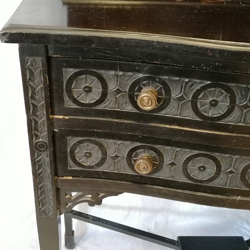 520 - 19th century ebonised glazed cabinet on 2 drawer stand with cross stretchers.91cm high x42cm deep x1... 