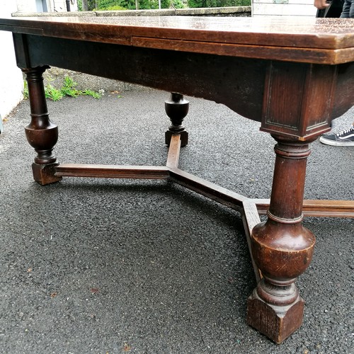 523 - Oak stretcher based drawer leaf table