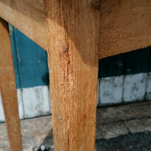 526 - Antique marble top pastry table - 100cm x 58cm x 79cm high & with some 'cat!?' damage to 1 leg