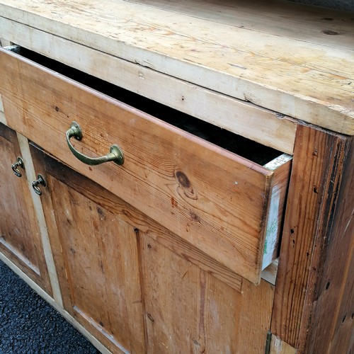 527 - Antique pine 2 part dresser with glazed top, 2 panes missing otherwise in good used condition.  - ap... 