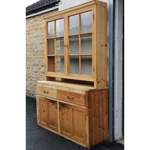 527 - Antique pine 2 part dresser with glazed top, 2 panes missing otherwise in good used condition.  - ap... 