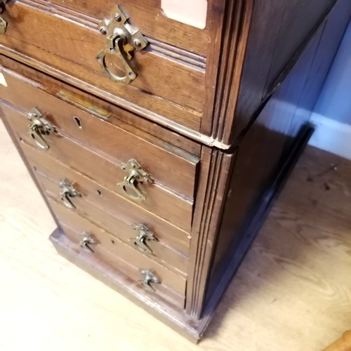 543 - Antique oak twin pedestal desk with rexine top -123cm x 62.5cm x 71cm (in 3 parts) - split to sides,... 