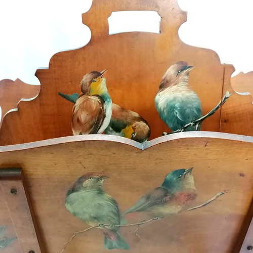 549 - Antique Italian walnut folding magazine / music stand with hand painted bird decoration including to... 