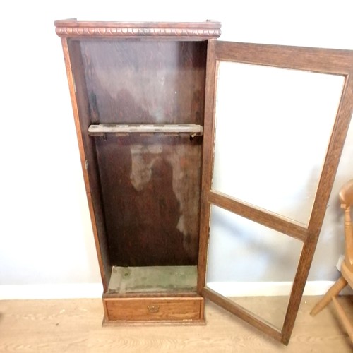 551 - Oak glazed gun cabinet with drop down flap to base & push button catch - 149cm high x 53cm wide x 20... 