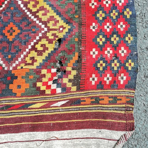 565 - Kilim rug - 372cm x 175cm & has holes in 2 corners