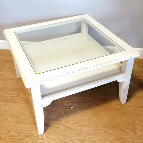 572 - 2 tier painted glass top square coffee table - 68cm square & 43cm high