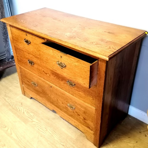 574 - Edwardian oak 2 over 2 chest of drawers with detail to plinth - 106cm x 47.5cm x 82cm high