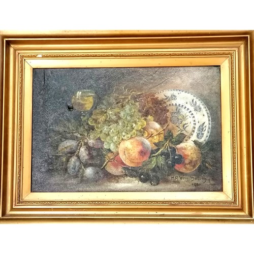 579 - 1920's 2 framed still life oils on canvas signed M R Wrigglesworth (largest 59.5cm x 44.5cm) ~ both ... 