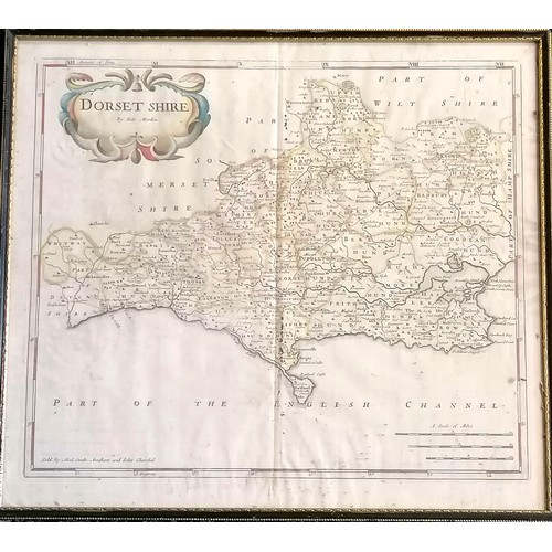 580 - 4 antique framed maps of Dorset T/W a vintage Dorset map (inc Cary, Morden & Blome)