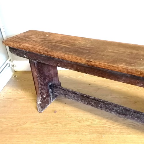 581 - Oak school bench 243cm long x 46cm high x 25 cm wide. T/W 4 part cubby hole both in good used condit... 