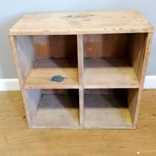 581 - Oak school bench 243cm long x 46cm high x 25 cm wide. T/W 4 part cubby hole both in good used condit... 