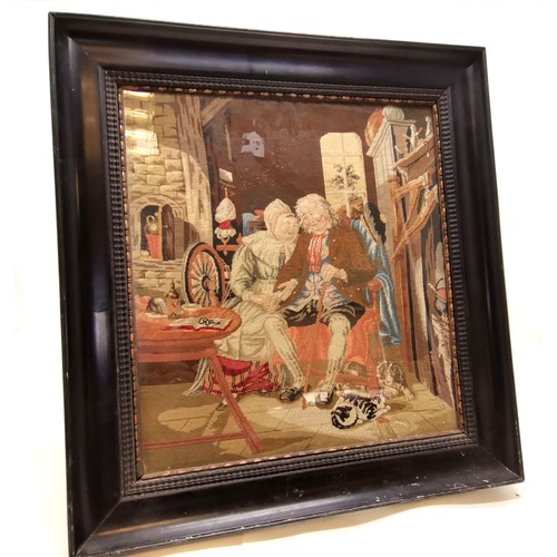 596 - Framed tapestry in original frame worked by Jane c.1830 ~ 50cm x 53cm