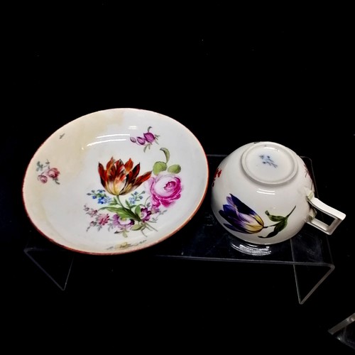 604 - A pair of antique handpainted tazzas with an anchor mark, Meissen cup and saucer a/f, and 2 x part t... 