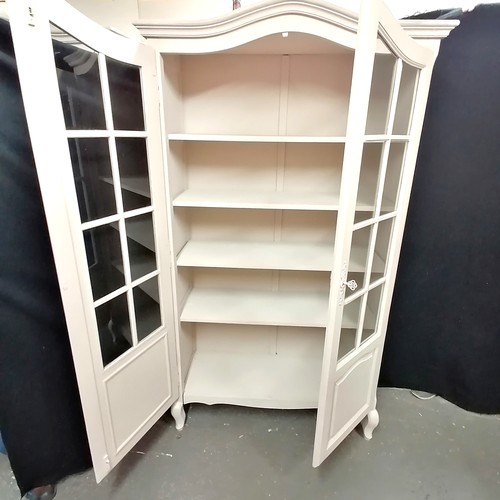 620 - Reproduction French glazed cabinet with 4 shelves & stone painted finish (+ key) - 183cm high x 100c... 