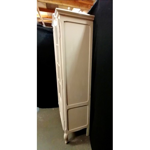 620 - Reproduction French glazed cabinet with 4 shelves & stone painted finish (+ key) - 183cm high x 100c... 