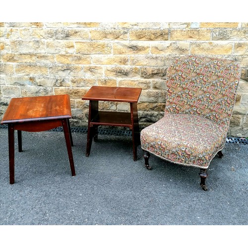 626 - Victorian nursing chair t/w 2 tier mahogany side table (43cm x 30cm x 52cm high) + another